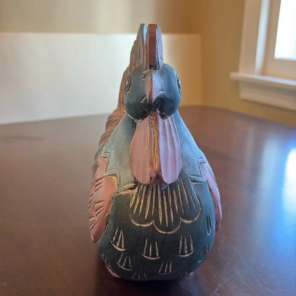 Vintage Folk Art Wood Rooster Sculpture Chicken Carving - Picture 2 of 6